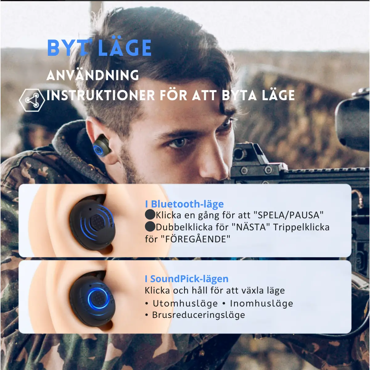 Hörselproppar Taktiska Bluetooth Brusreducering 6