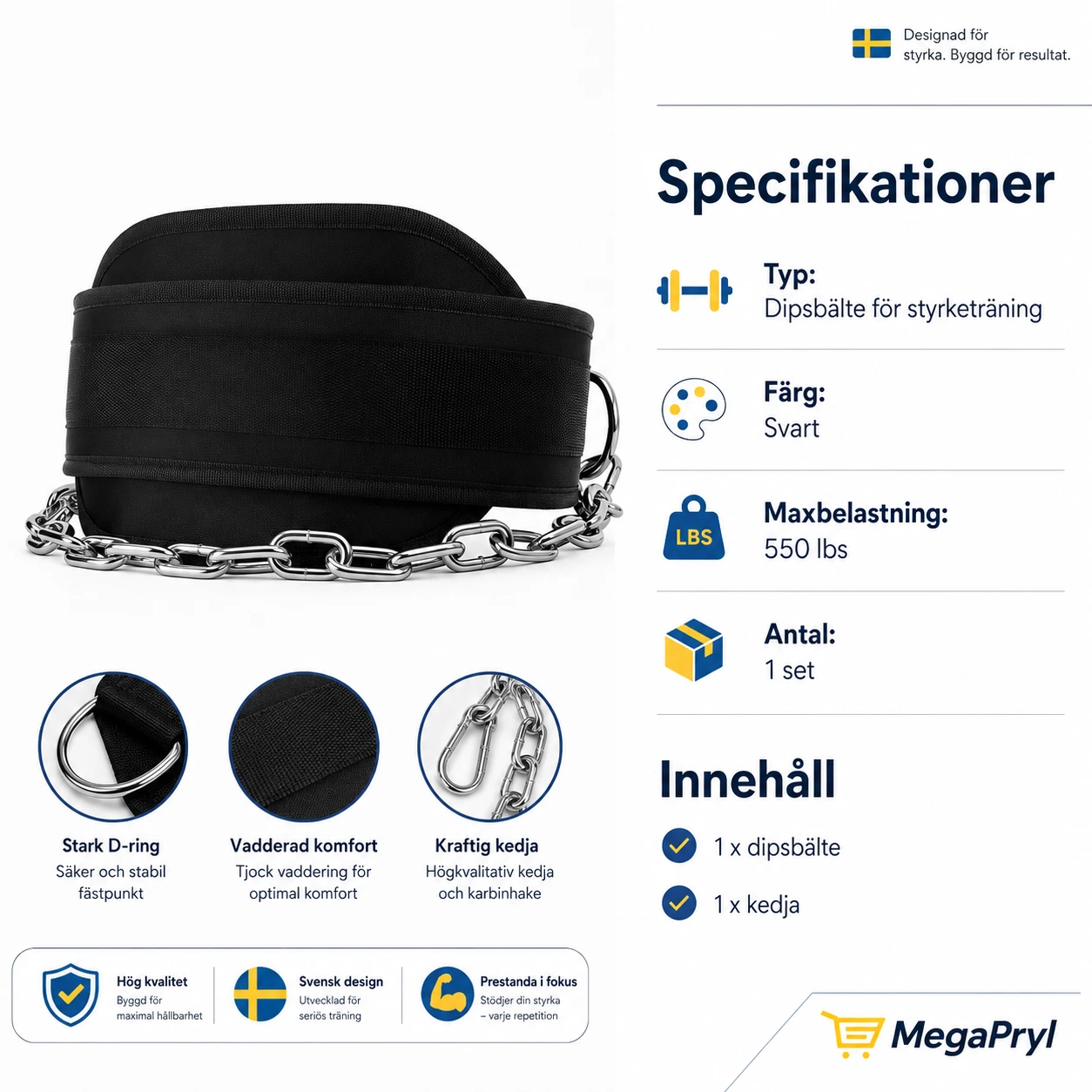 Dipsbälte för pull-ups och dips med kedja