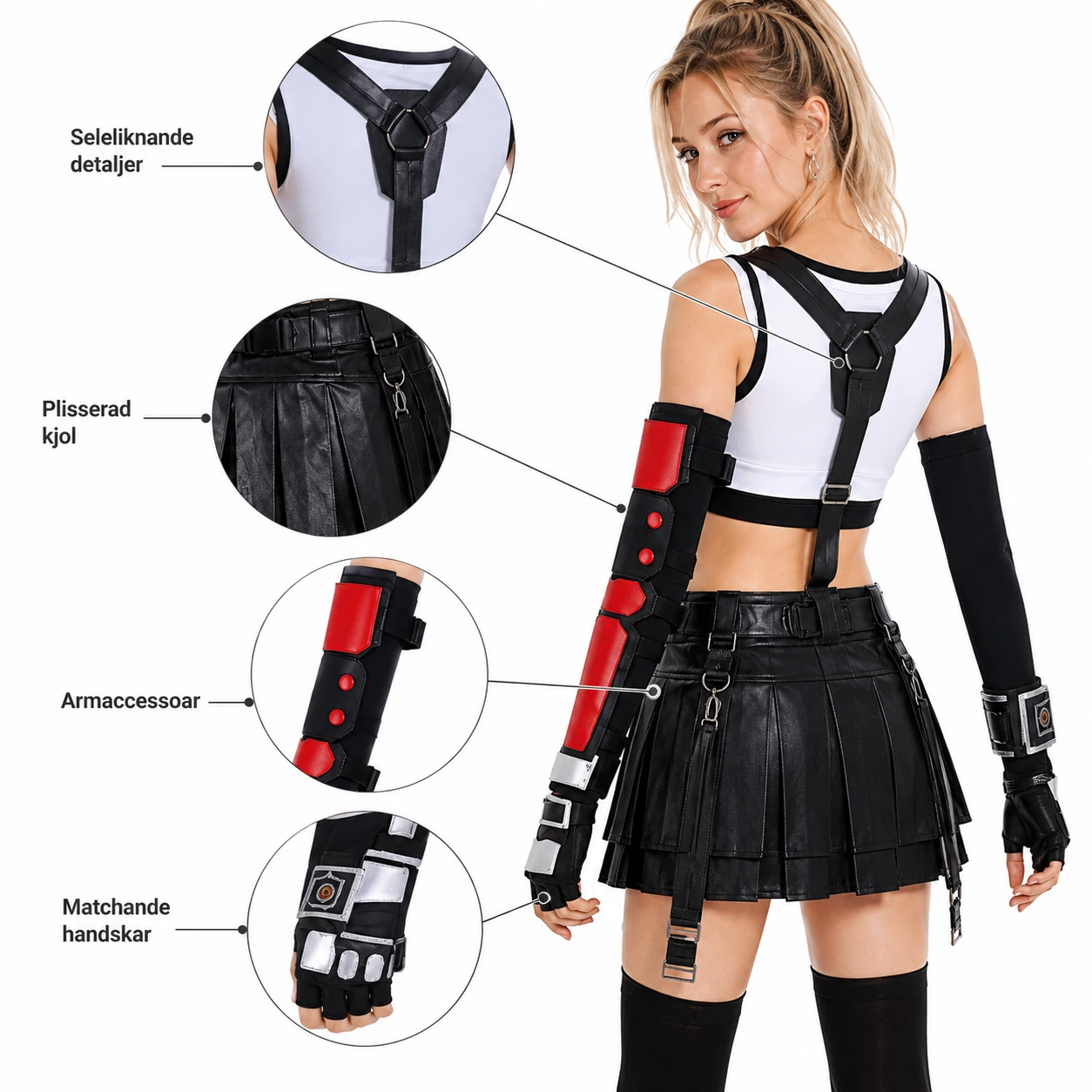 Cosplay-dräkt med peruk för maskerad och Halloween