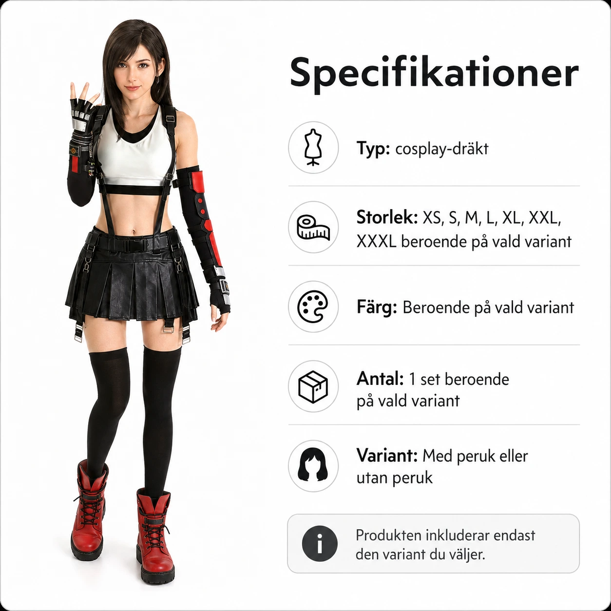 Cosplay-dräkt med peruk för maskerad och Halloween