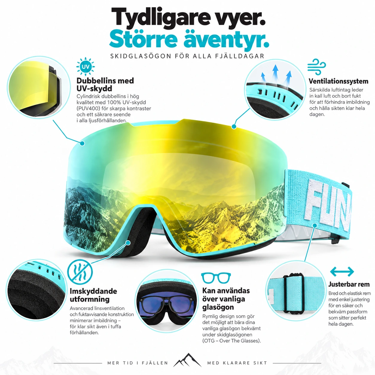 Skidglasögon med dubbla linser och UV-skydd
