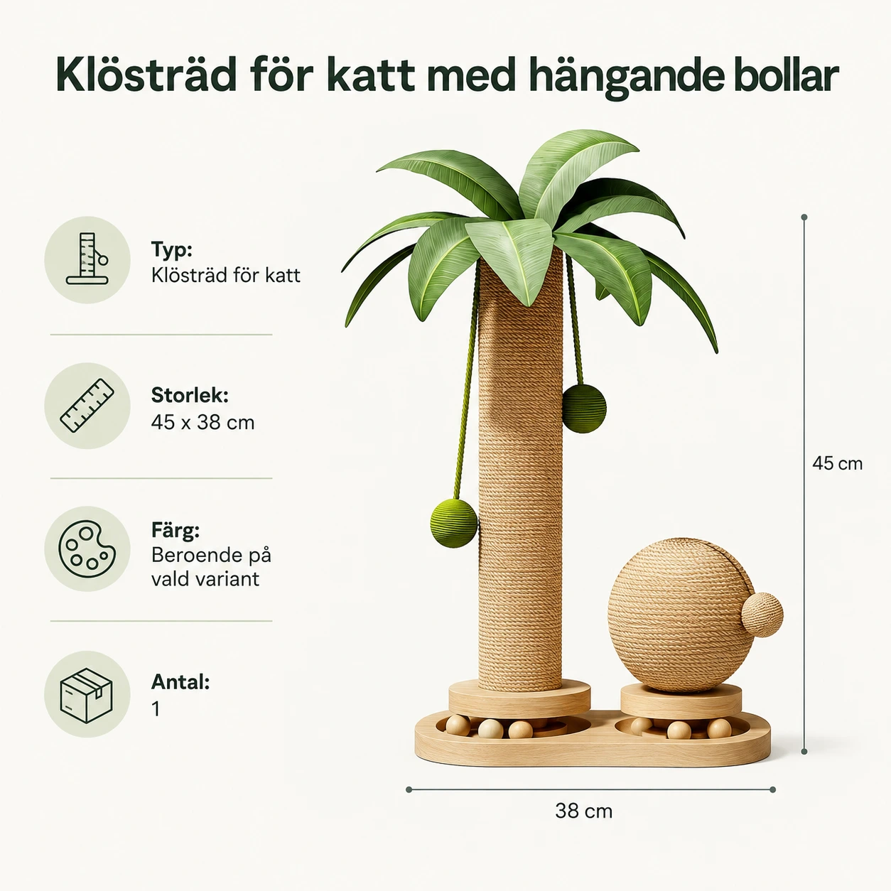 Klösträd för katt med hängande bollar
