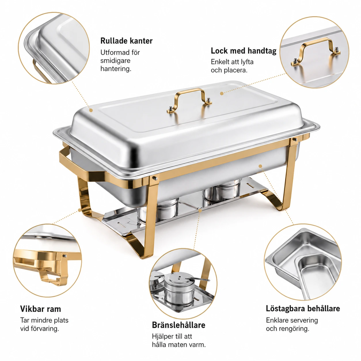 Chafing dish -buffetsetti ruostumattomasta teräksestä