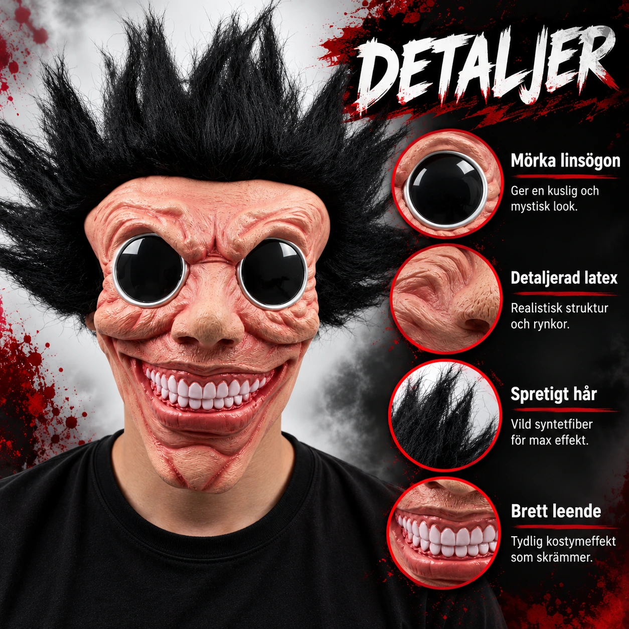 Läskig latexmask för maskerad med spretigt hår