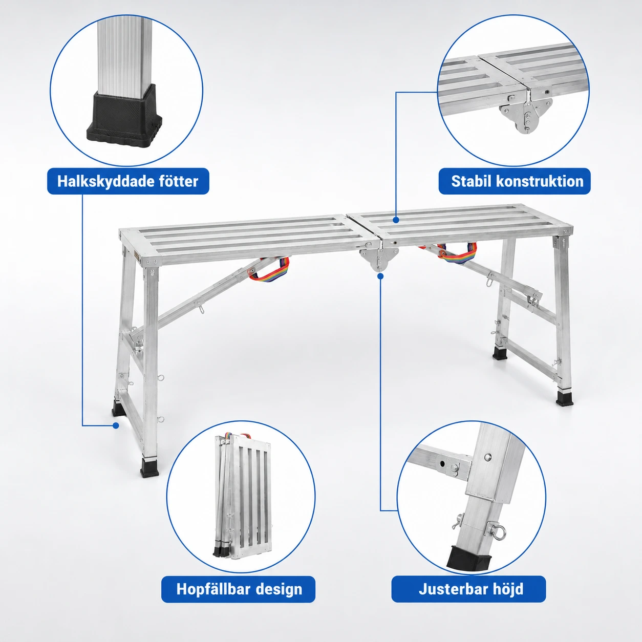 Justerbar arbetsplattform i aluminium, hopfällbar
