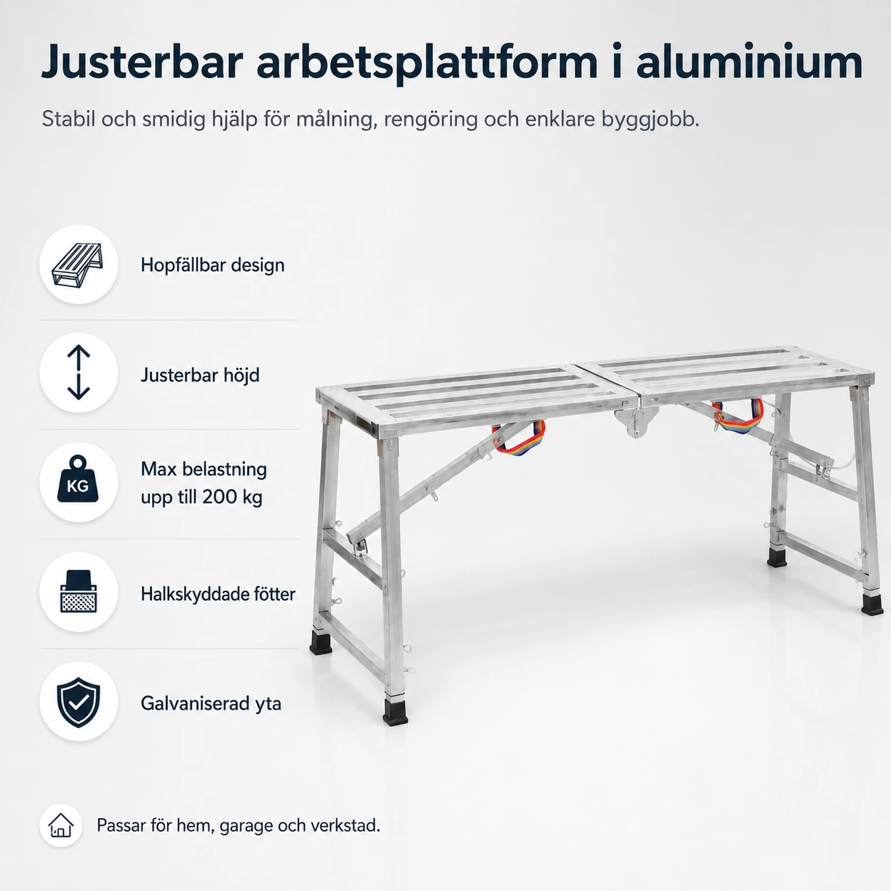 Justerbar arbetsplattform i aluminium, hopfällbar