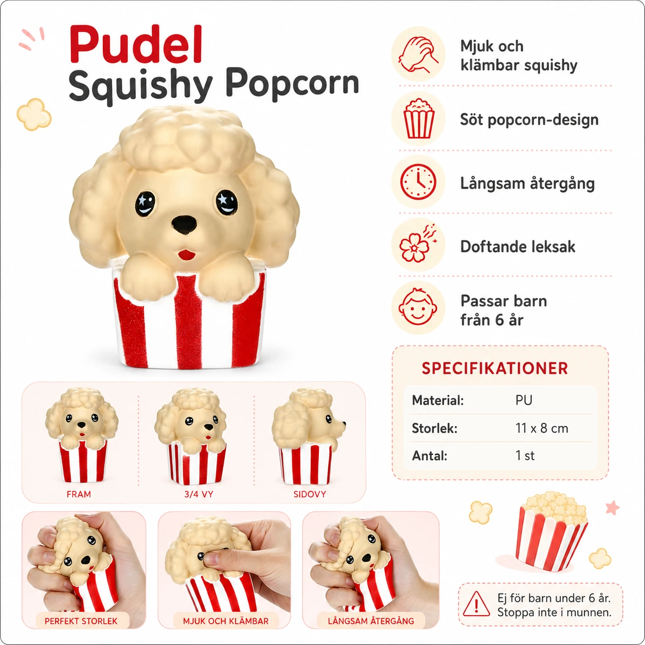 Pudel Squishy Popcorn – Doftande Klämleksak