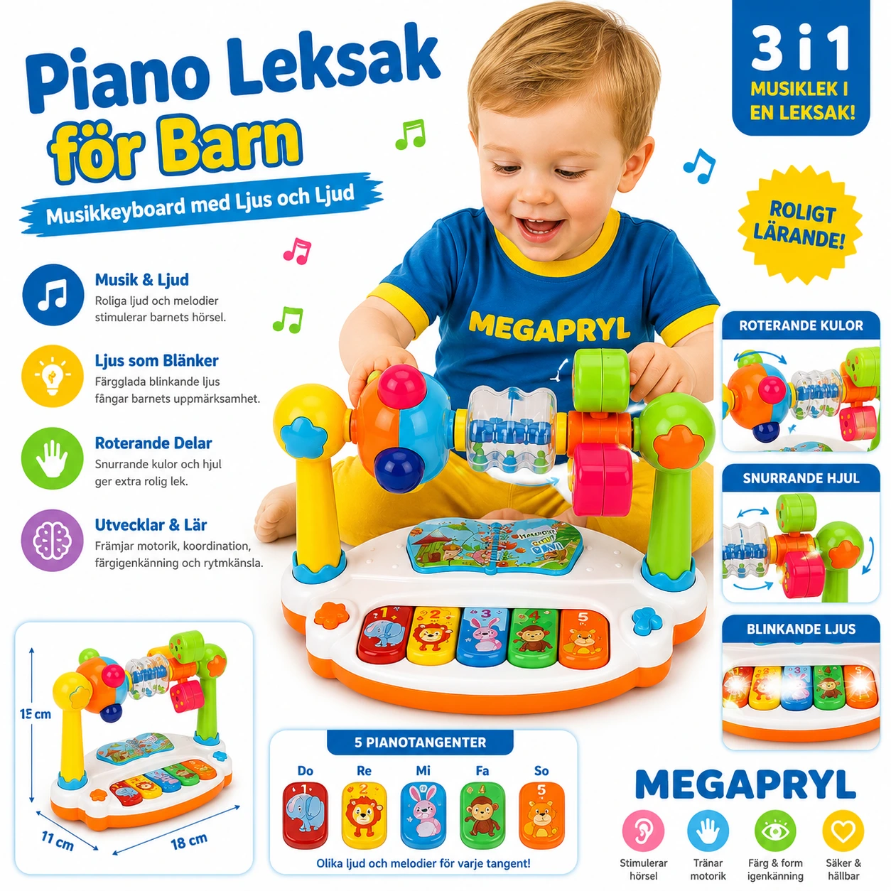 Piano Leksak för Barn – Musikkeyboard med Ljus och Ljud