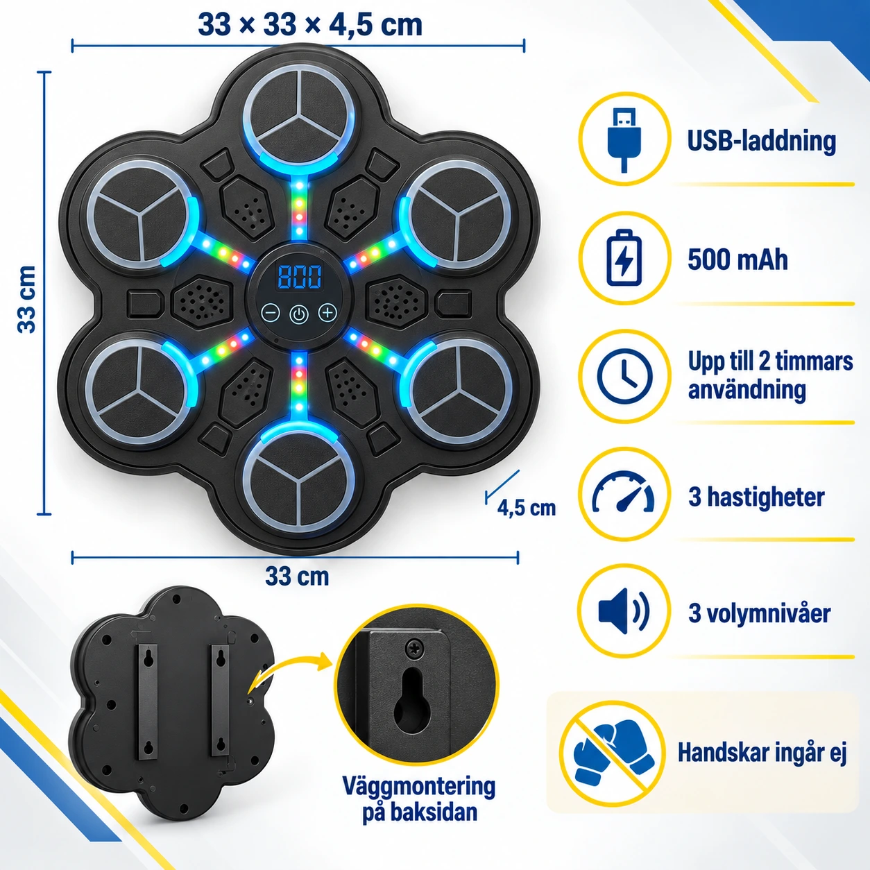 Boxningsmaskin för vägg med Bluetooth och LED-display