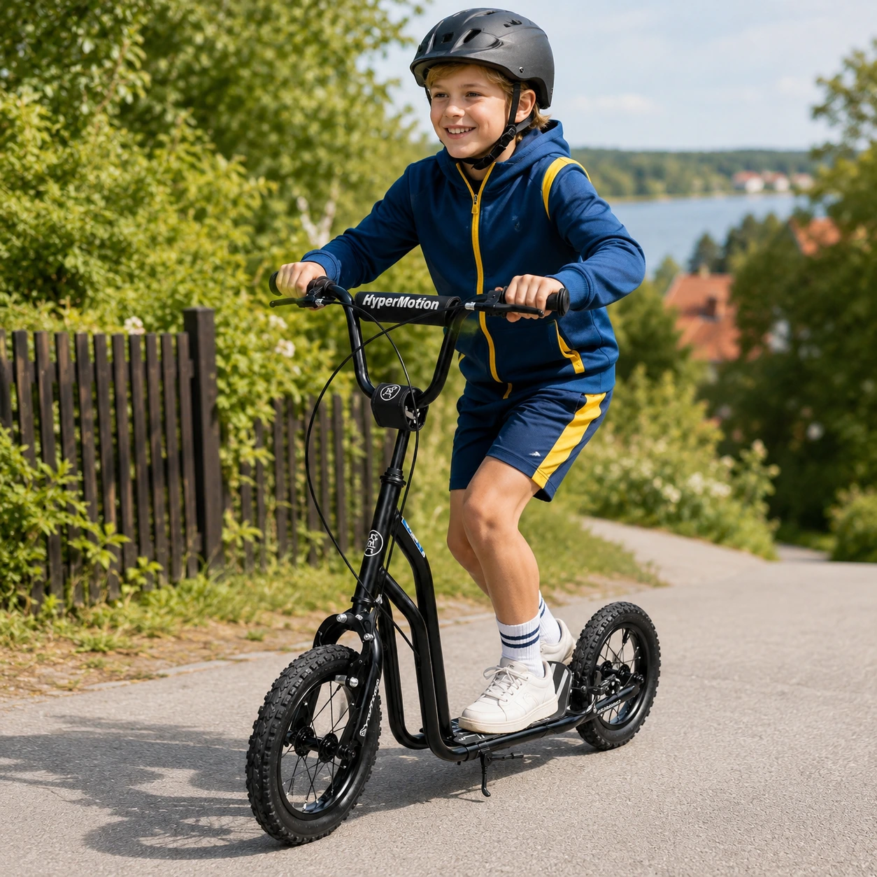 Sparkcykel för barn 12 tum med handbromsar och justerbart styre svart
