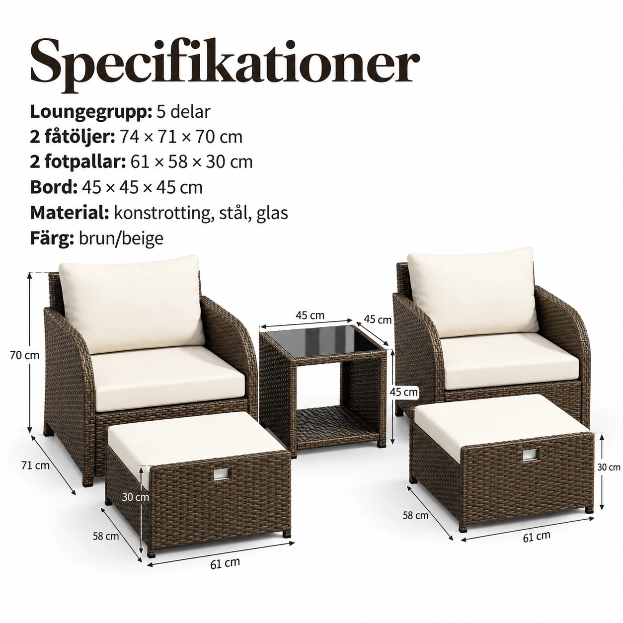 Loungegrupp i konstrotting för uteplats, 5 delar