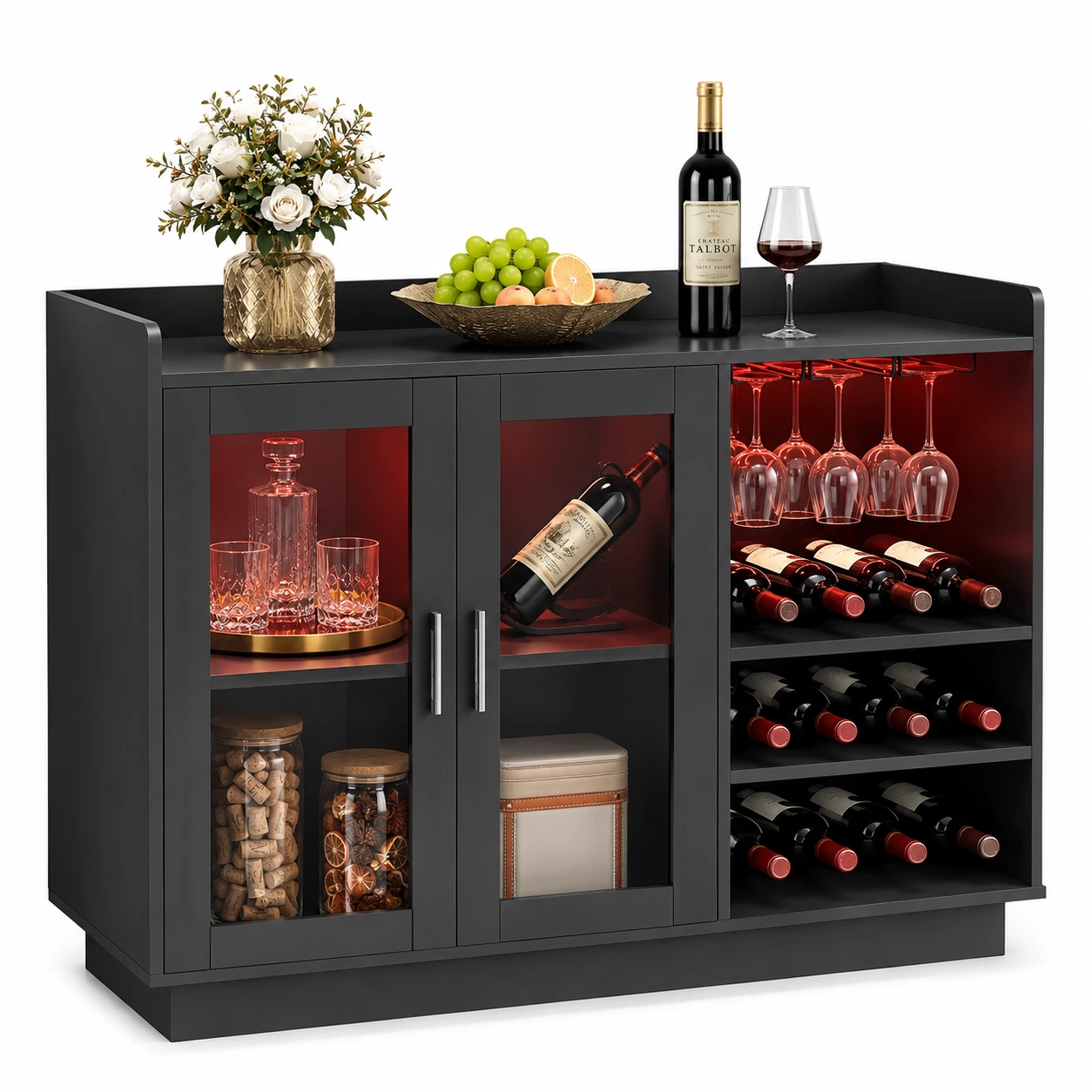 Drinkskåp med LED & Vinställ – Svart