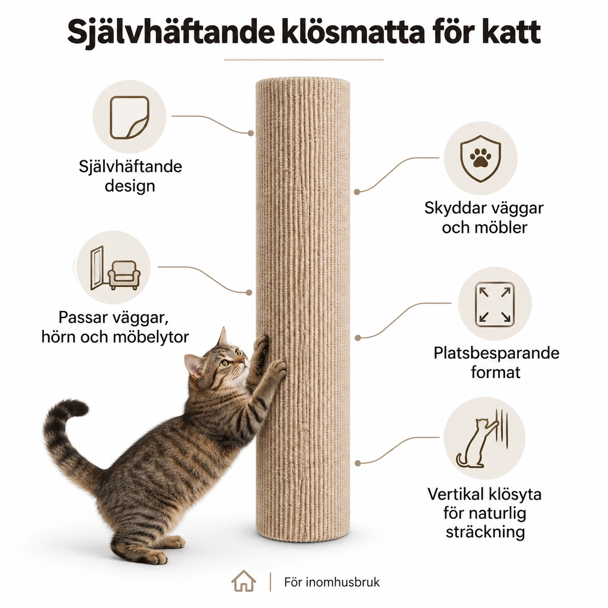 Självhäftande klösmatta för katt till vägg och möbler