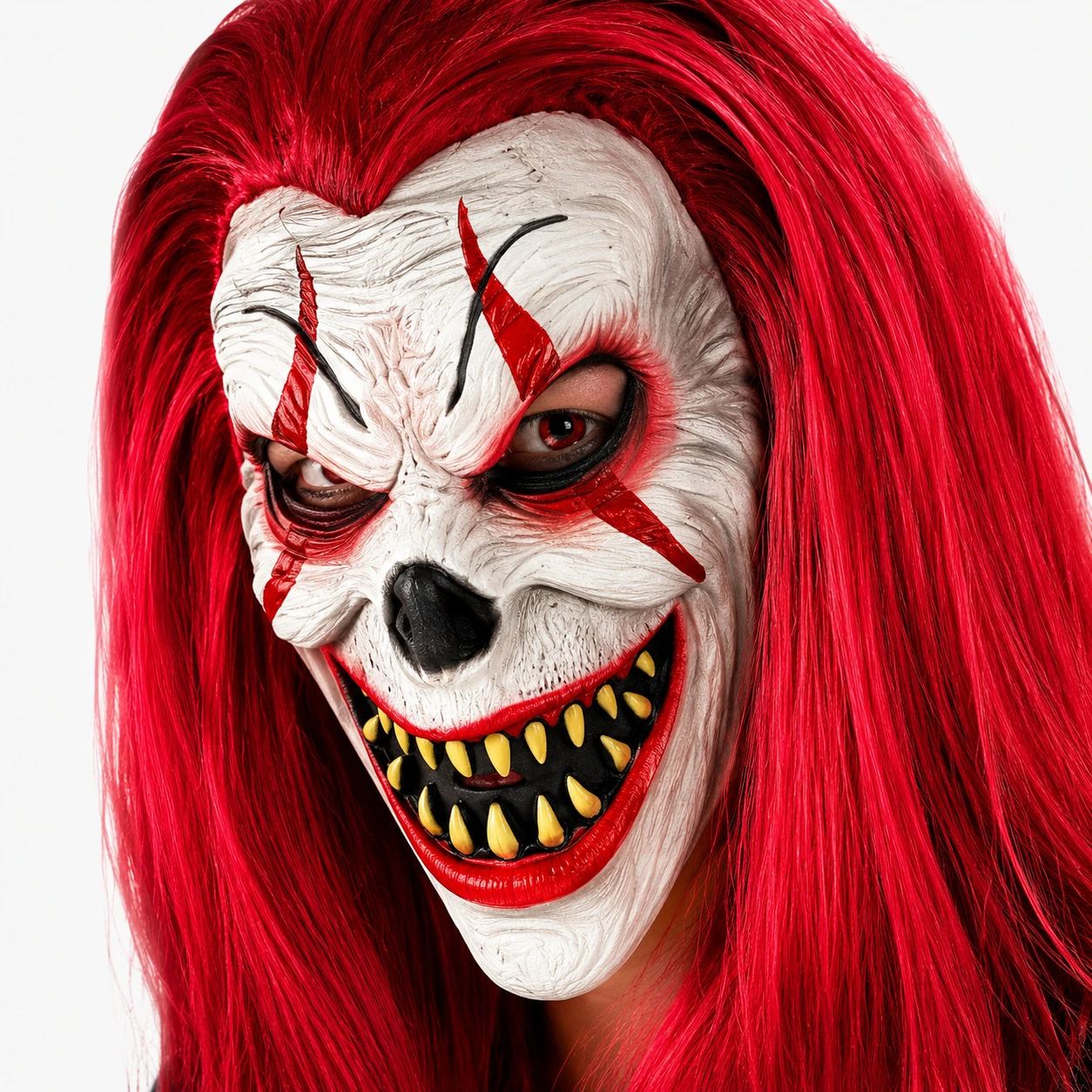 Clownmask för halloween och maskerad med rött hår