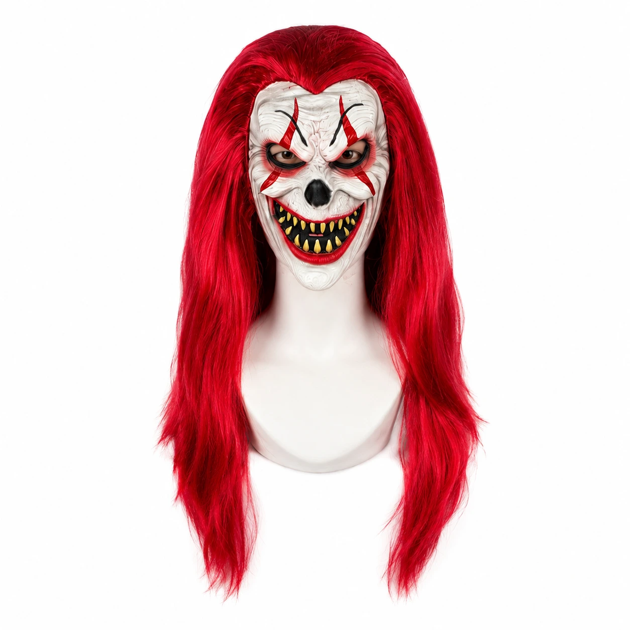 Clownmask för halloween och maskerad med rött hår