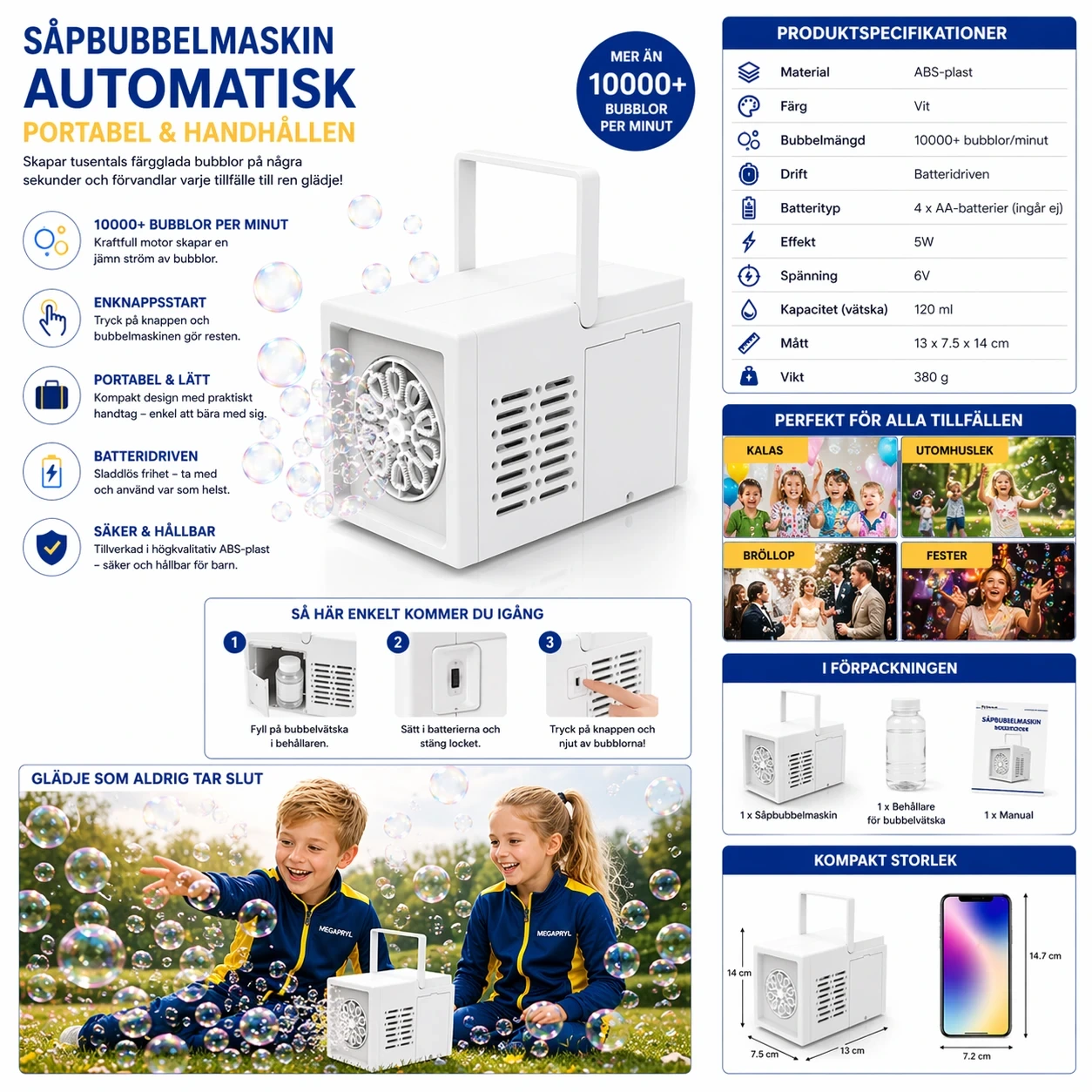 Såpbubbelmaskin Automatisk – Portabel & Handhållen