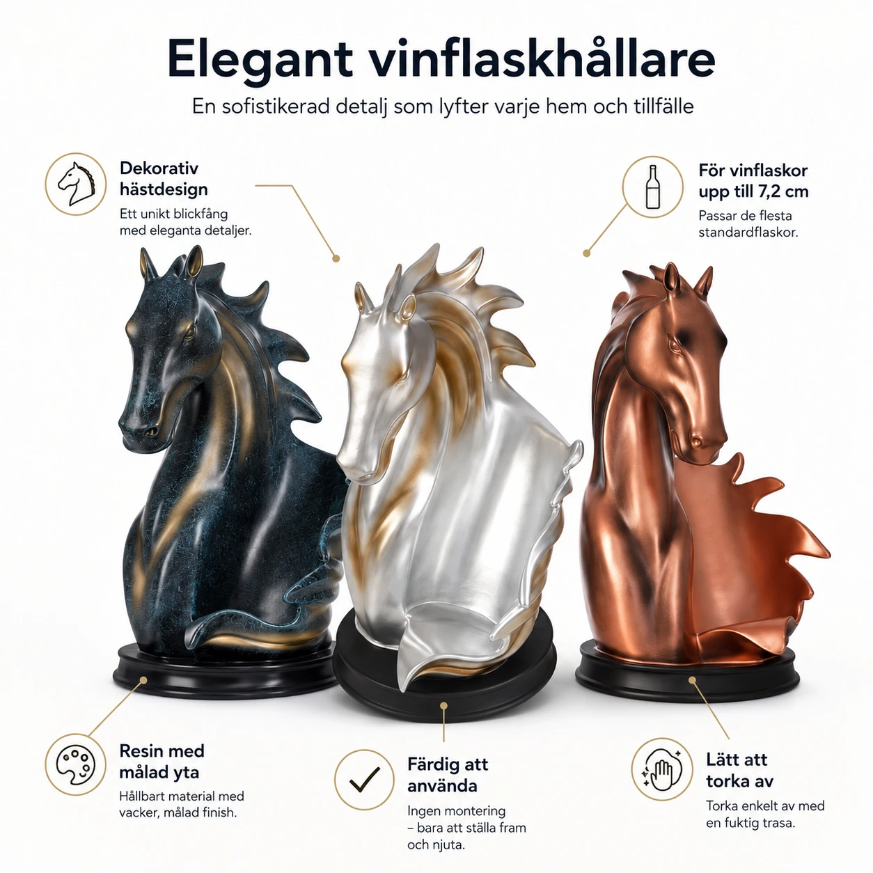 Vinställ i hästdesign för vinflaska i resin