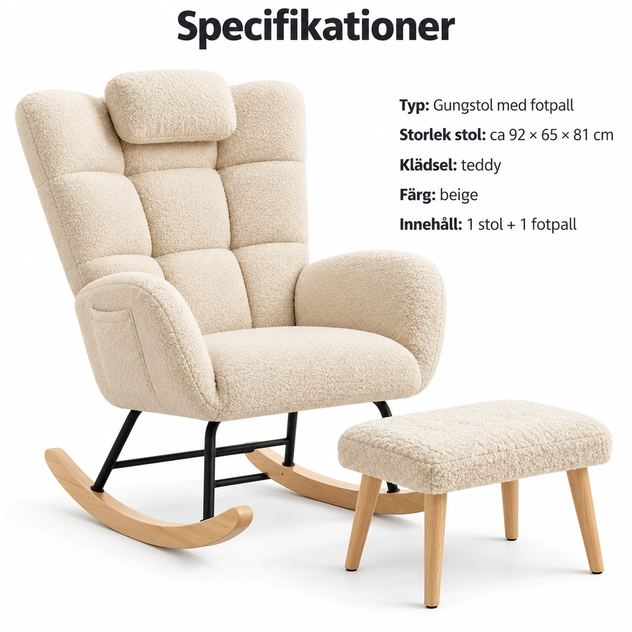 Gungstol med fotpall och hög rygg