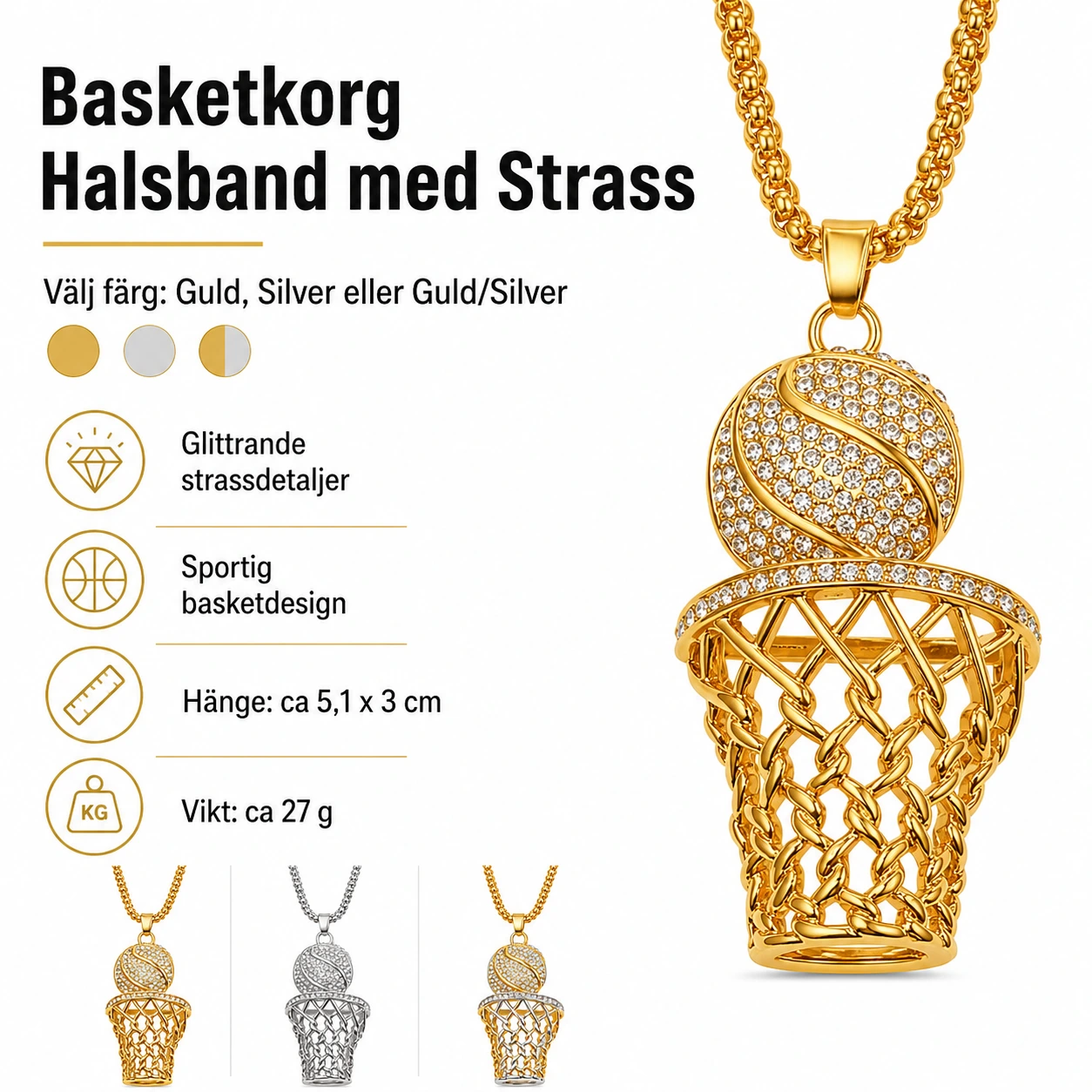 Basketkorg Halsband med Strass – Välj Färg