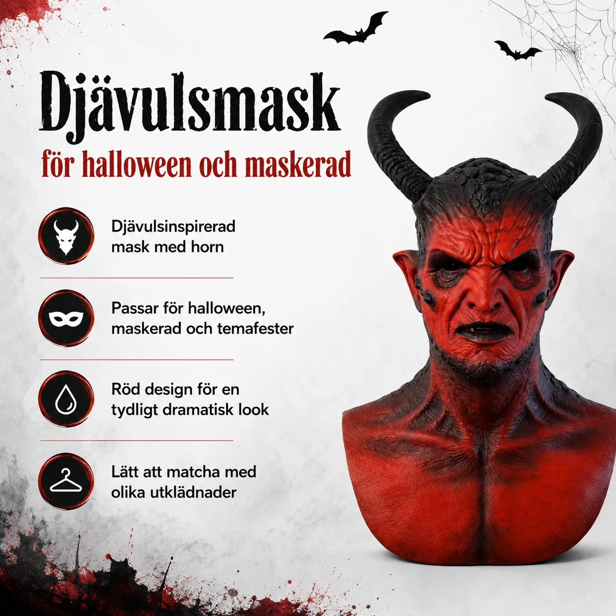 Djävulsmask för halloween och maskerad