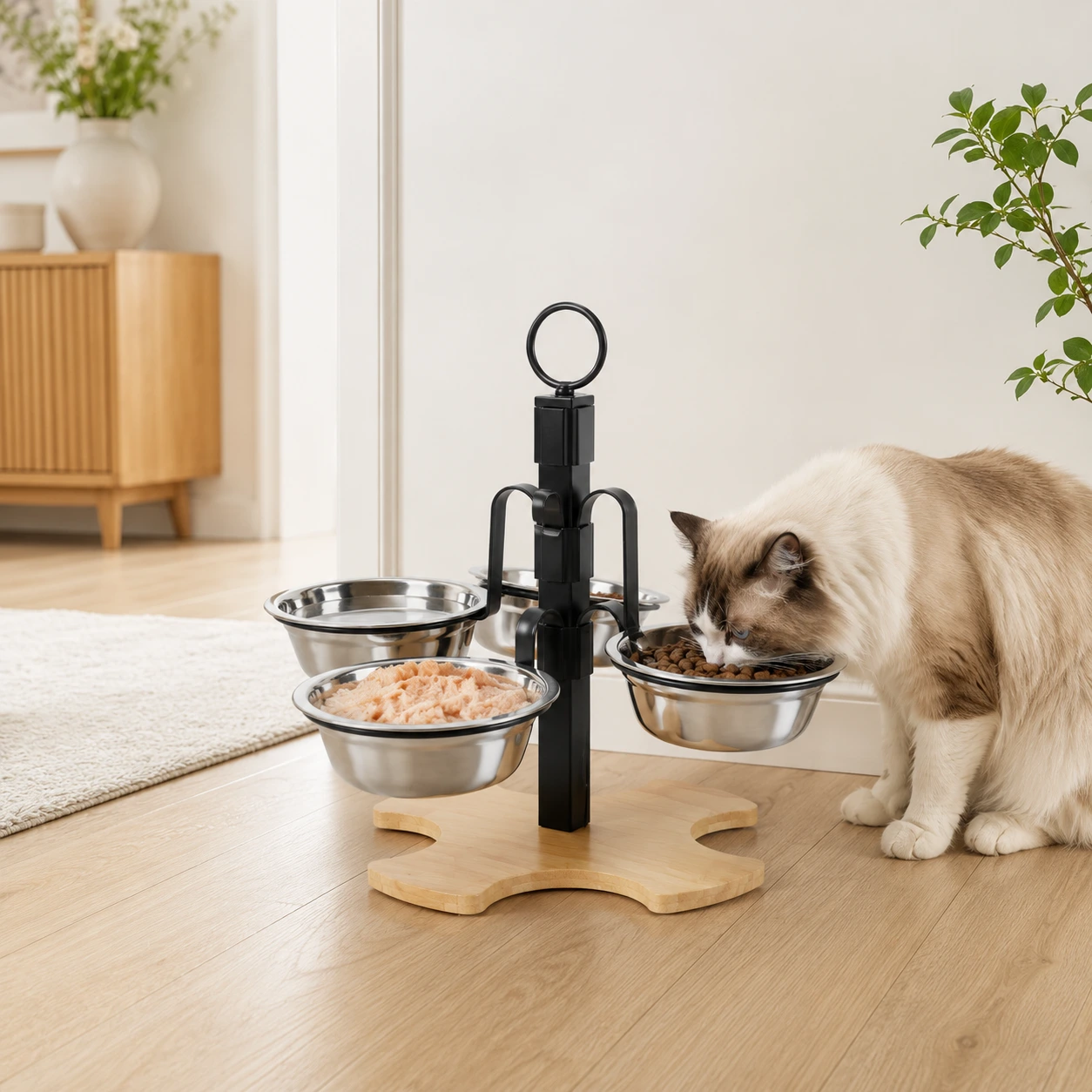 Upphöjd matskål för katt och hund med justerbar höjd