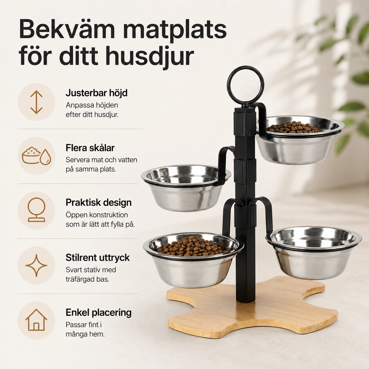 Upphöjd matskål för katt och hund med justerbar höjd