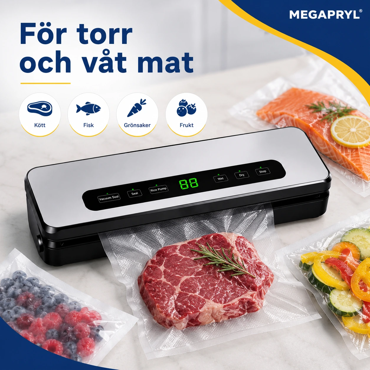 Vakuumförpackare för Mat med Påsar och Slang