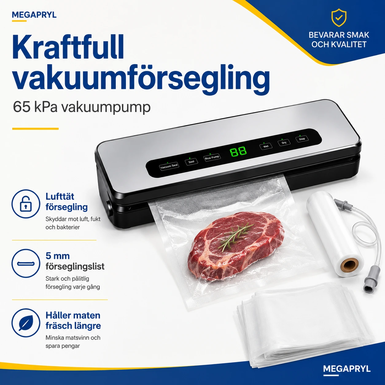 Vakuumförpackare för Mat med Påsar och Slang