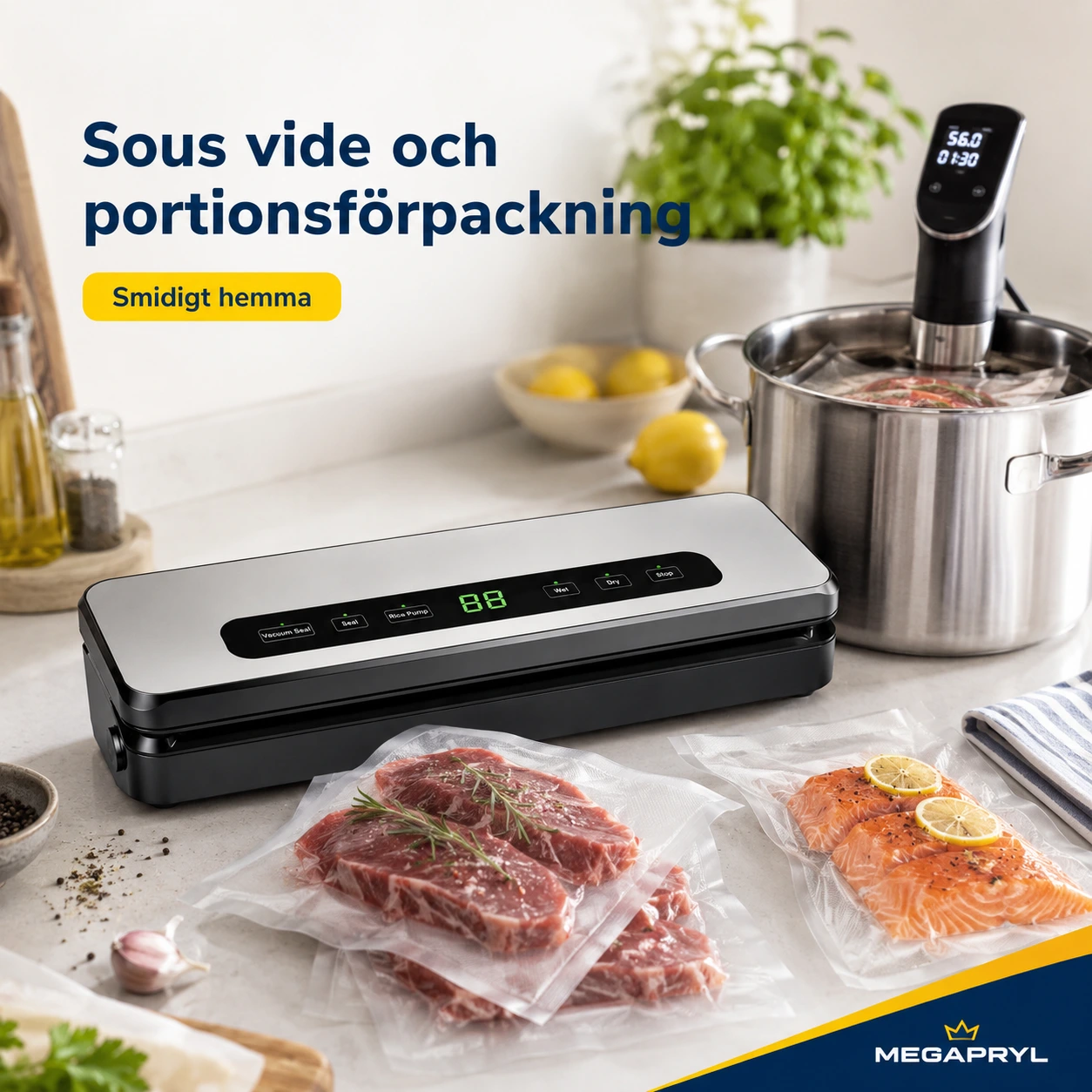 Vakuumförpackare för Mat med Påsar och Slang