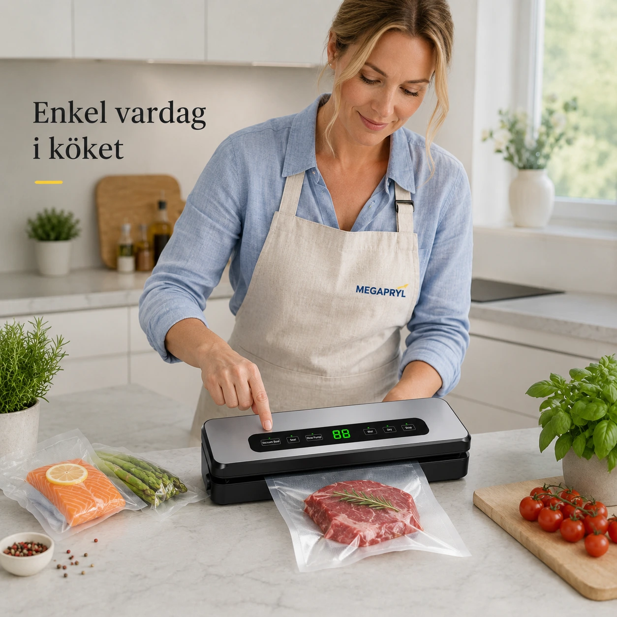 Vakuumförpackare för Mat med Påsar och Slang