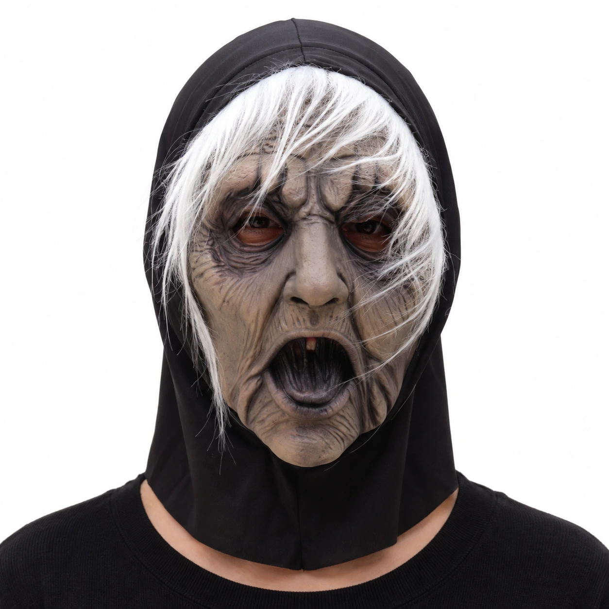 Mask häxa i latex med vitt hår