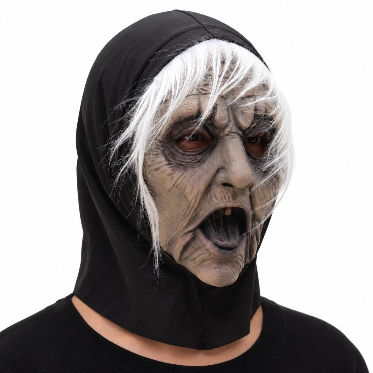 Mask häxa i latex med vitt hår