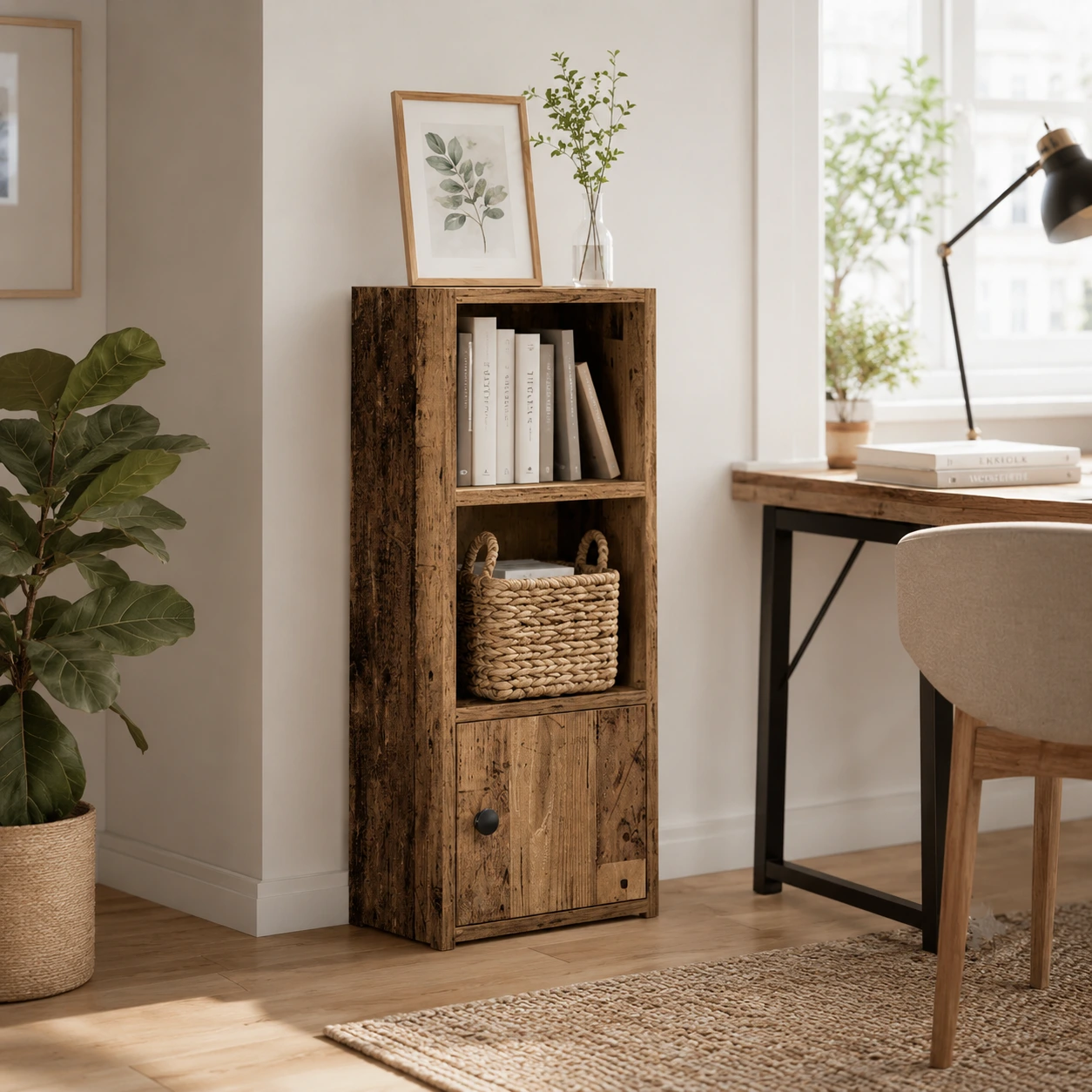 Smal bokhylla med skåp för hem och kontor
