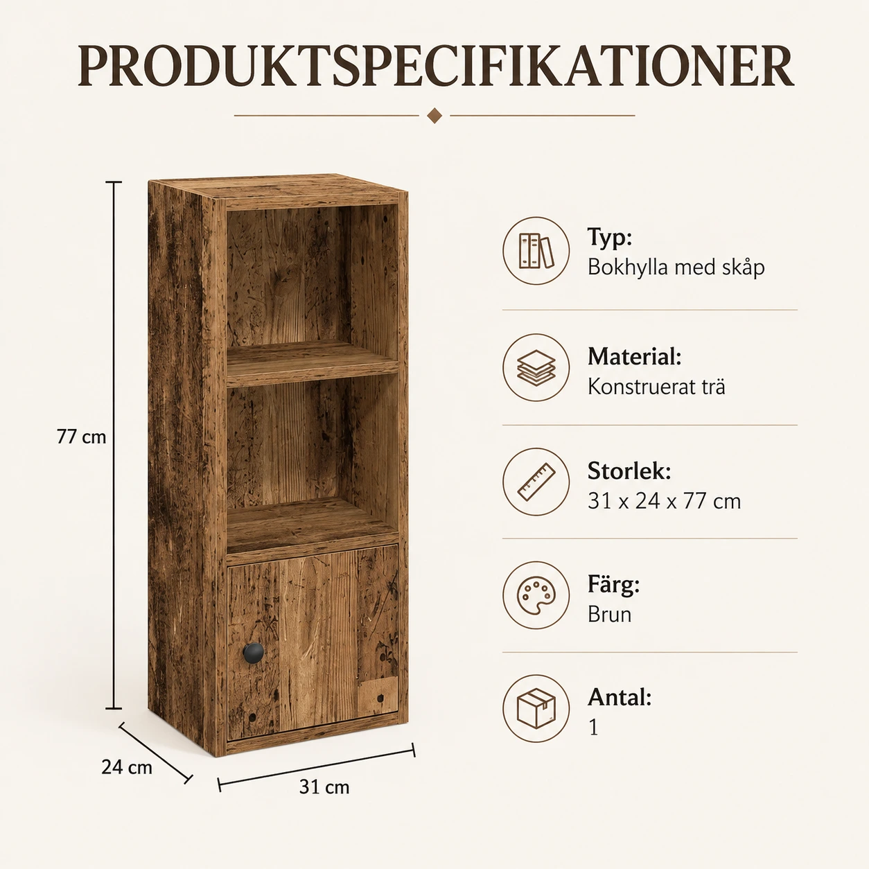 Smal bokhylla med skåp för hem och kontor