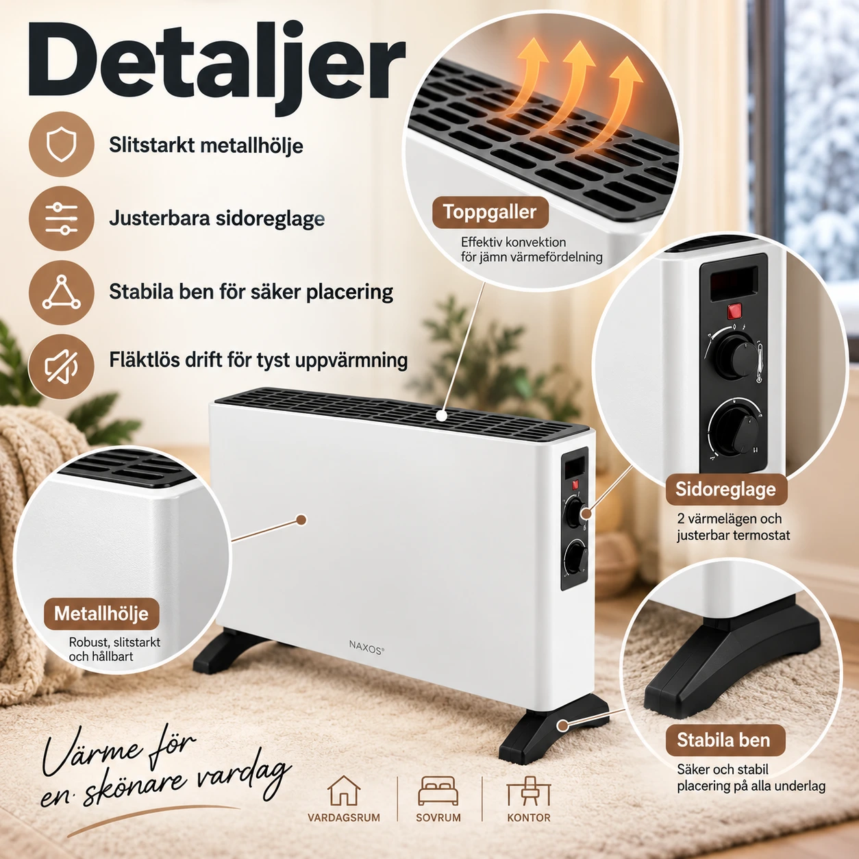 Termostaatillinen konvektorilämmitin kotiin ja toimistoon