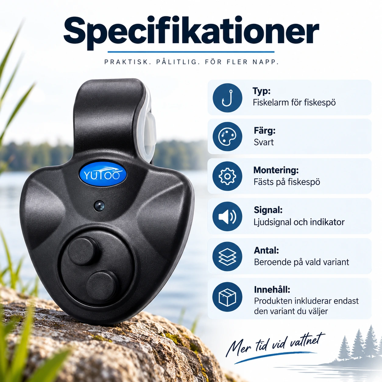 Fiskelarm för fiskespö med ljudsignal och indikator