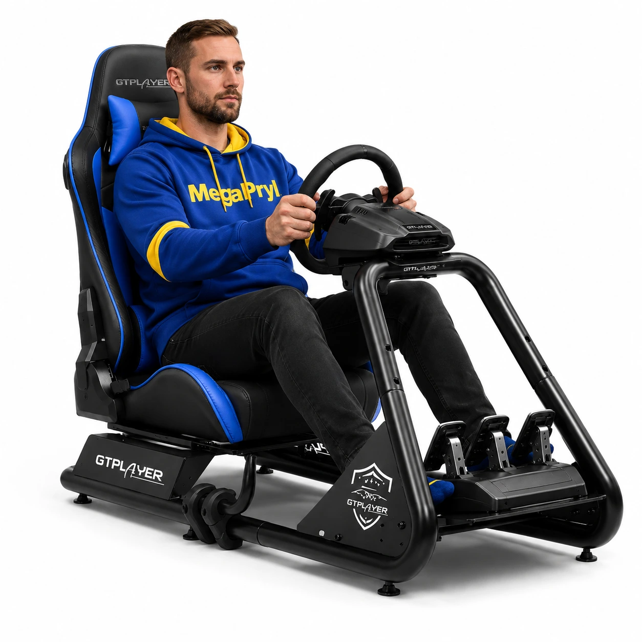 Racing cockpit för ratt och pedaler med stol