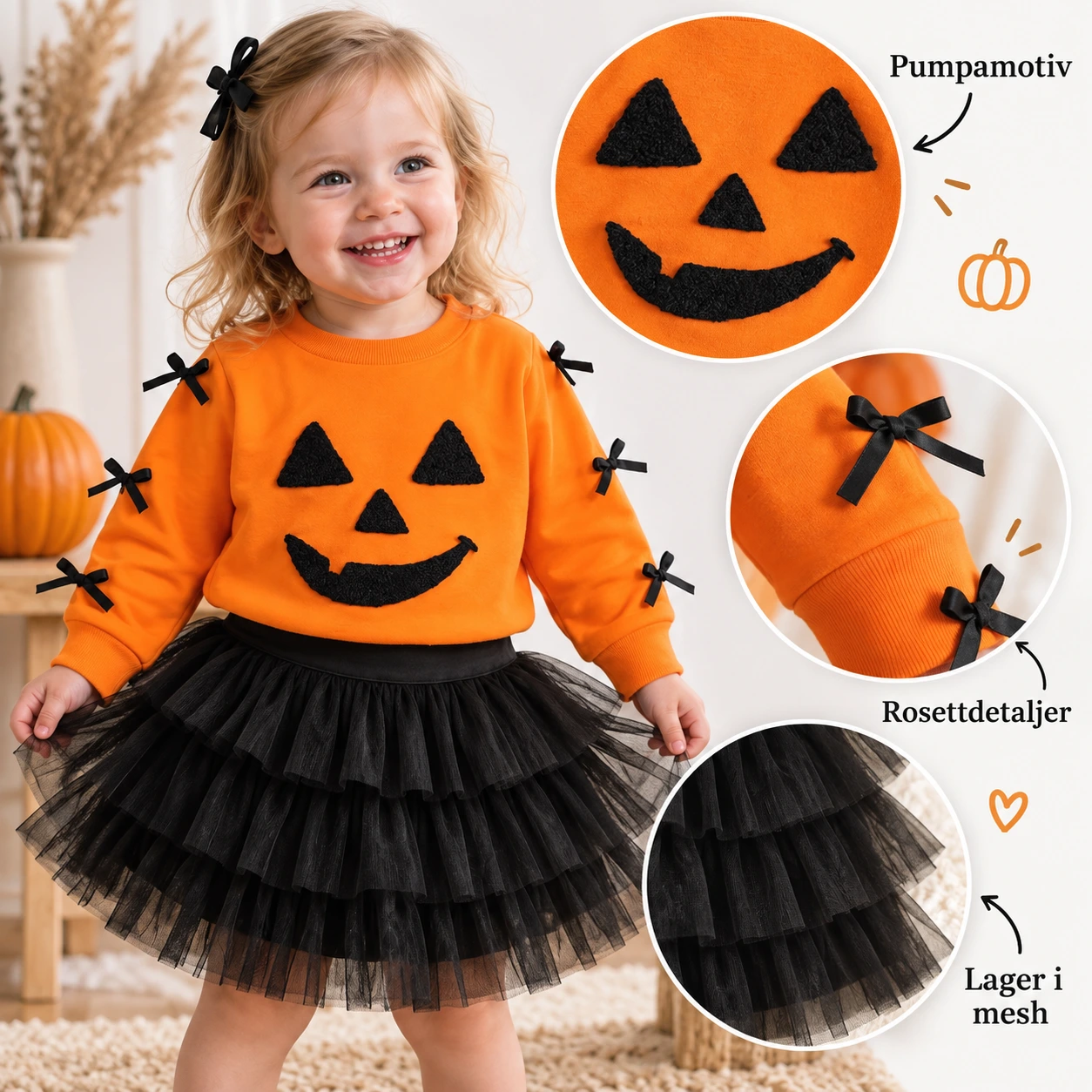 Halloweenkläder för småbarn med tröja och kjol