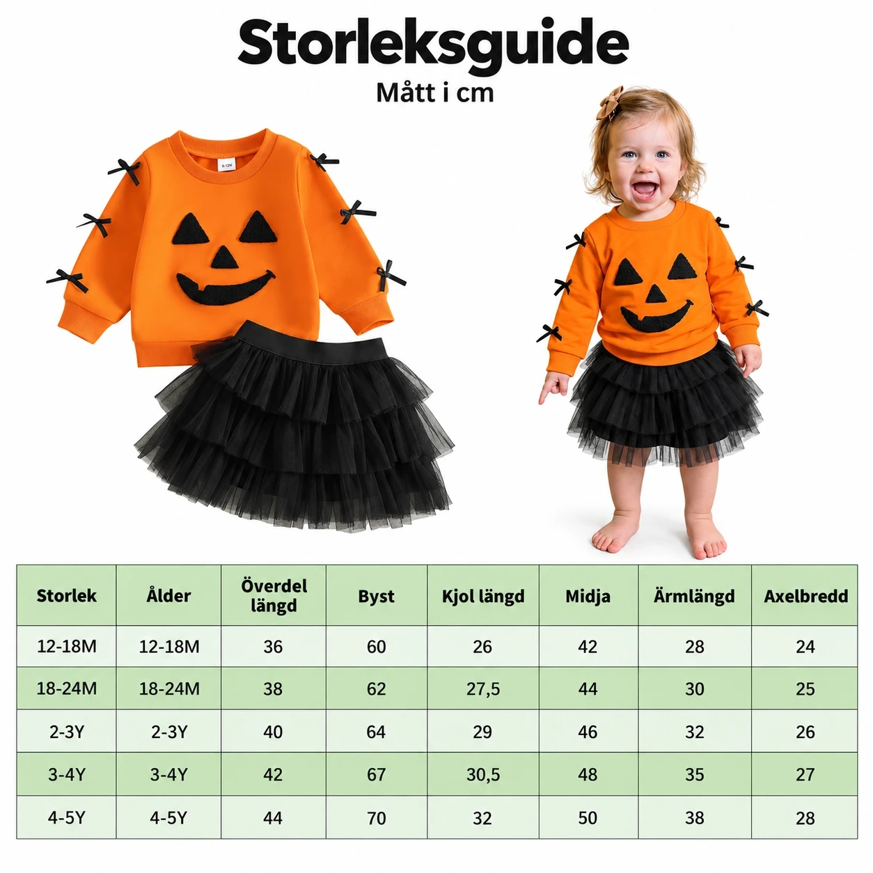 Halloweenkläder för småbarn med tröja och kjol