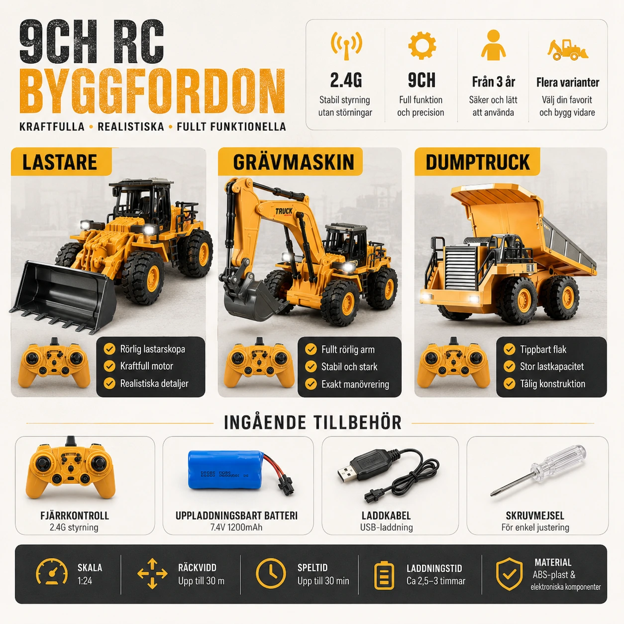 Fjärrstyrt Entreprenadfordon 9CH i Legering