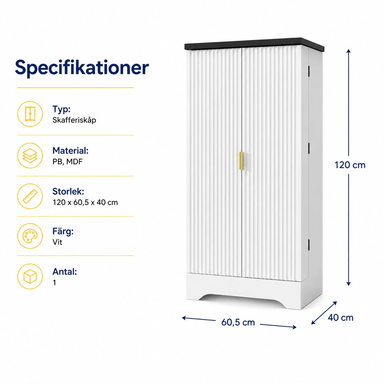 Skafferiskåp med LED-belysning och kryddhyllor 120 cm