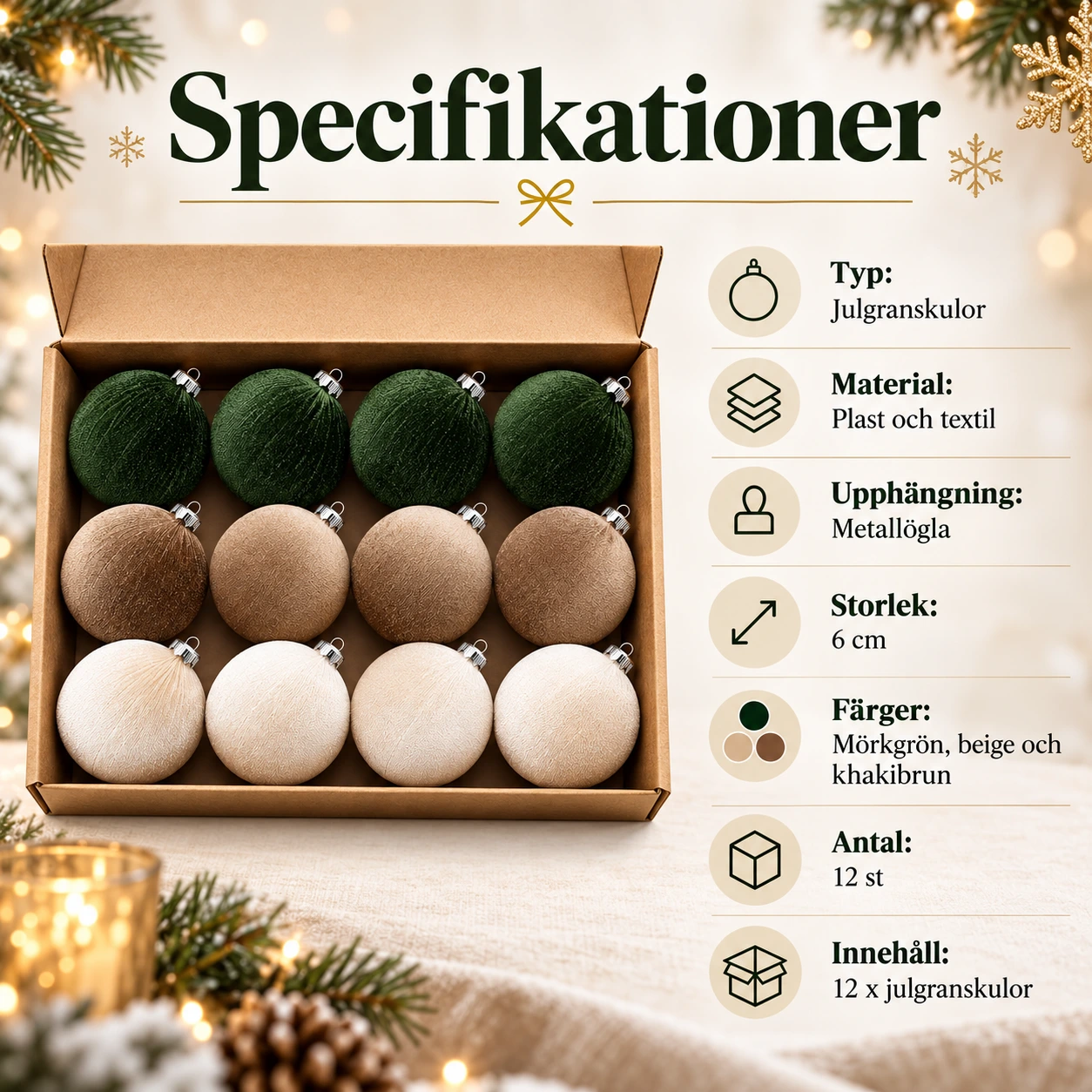 Julgranskulor i sammet 12-pack, 6 cm