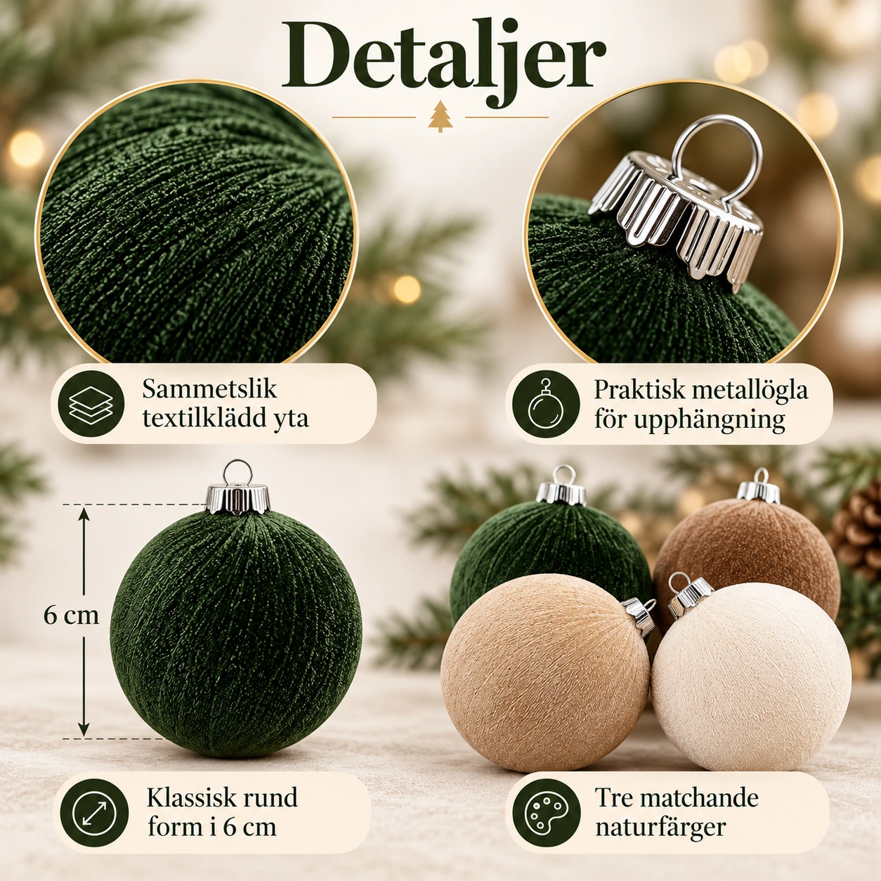Julgranskulor i sammet 12-pack, 6 cm