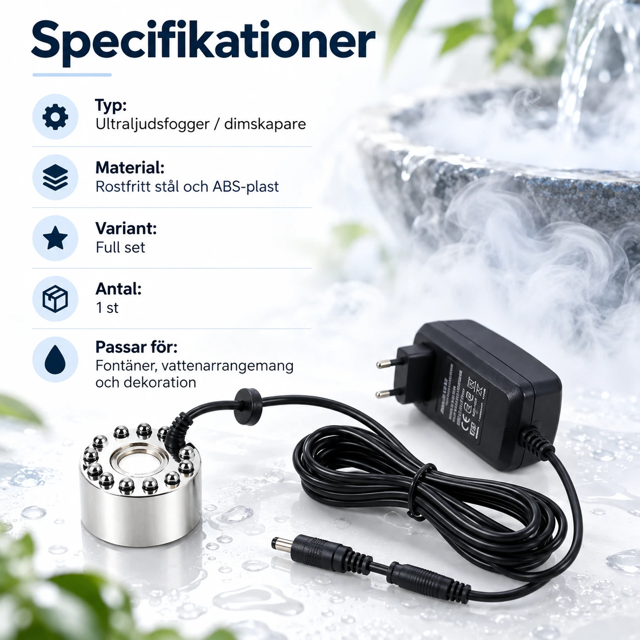 Ultraljudsfogger för fontän och dekoration