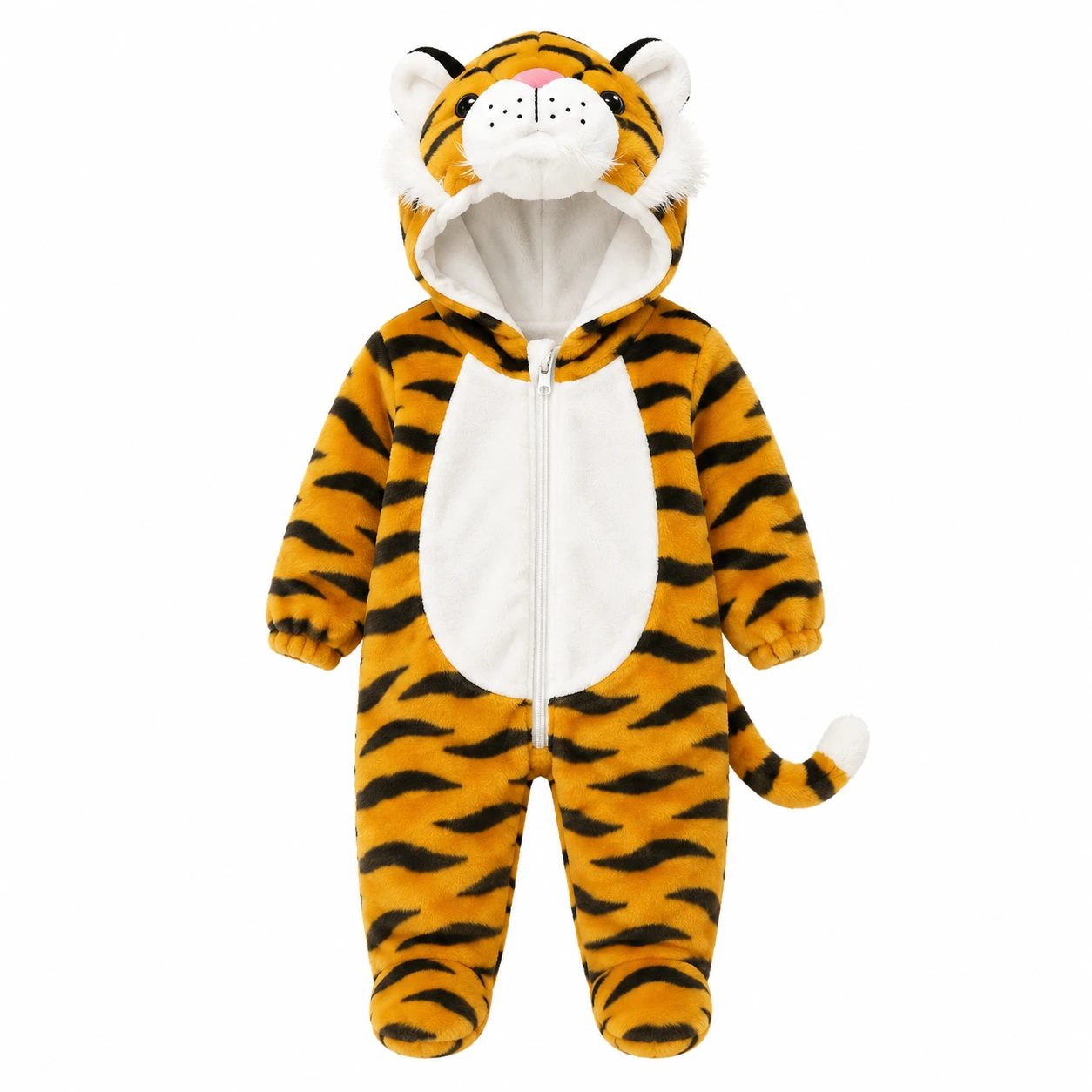 Tigerdress Barn – Mjuk Flanelloverall med Huva & Svans