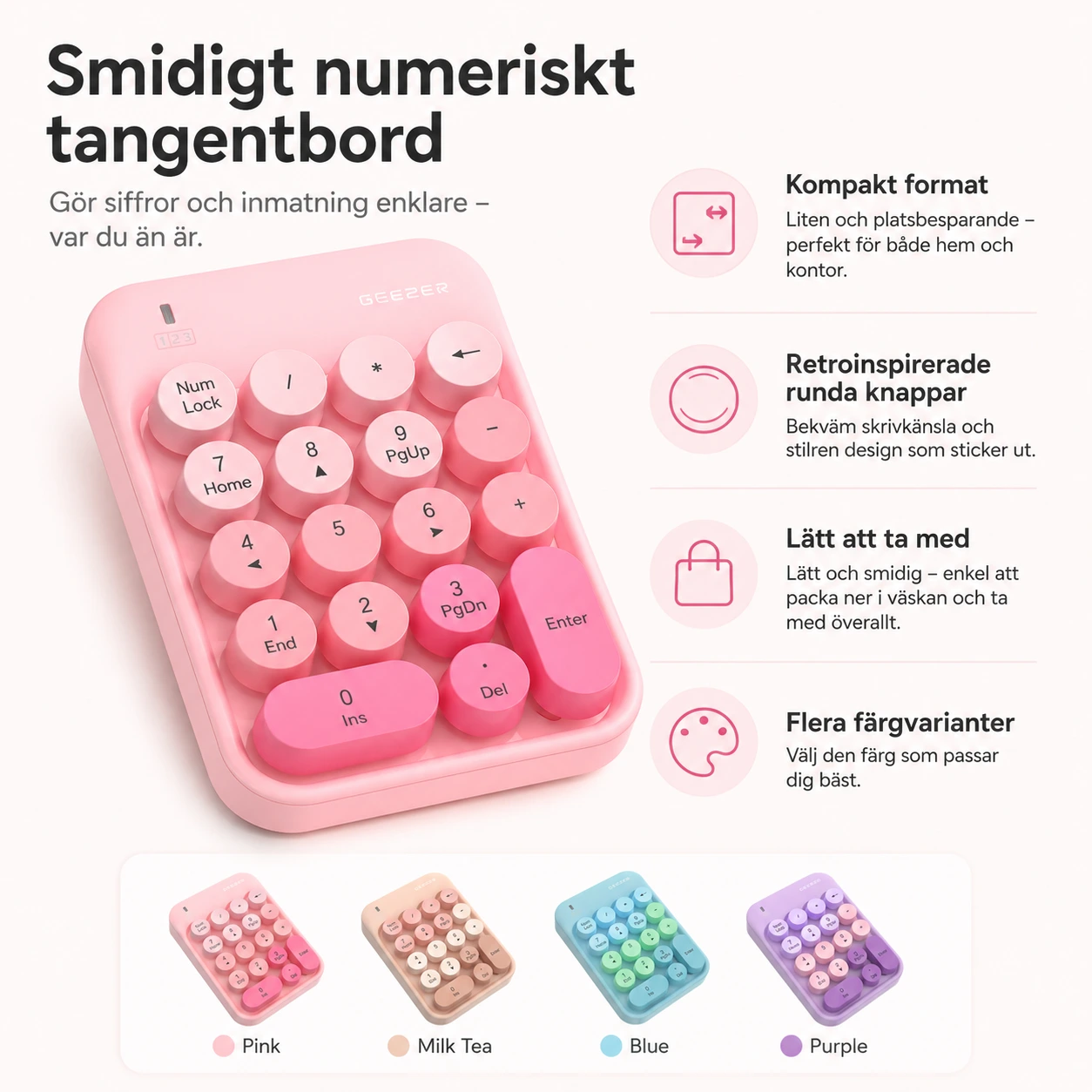 Trådlöst numeriskt tangentbord med retroknappar