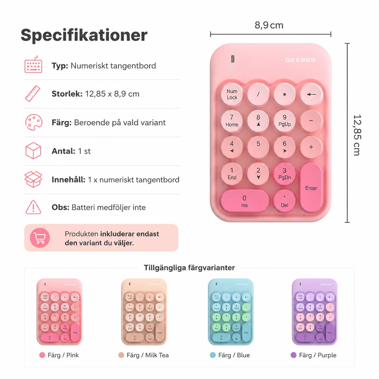 Trådlöst numeriskt tangentbord med retroknappar