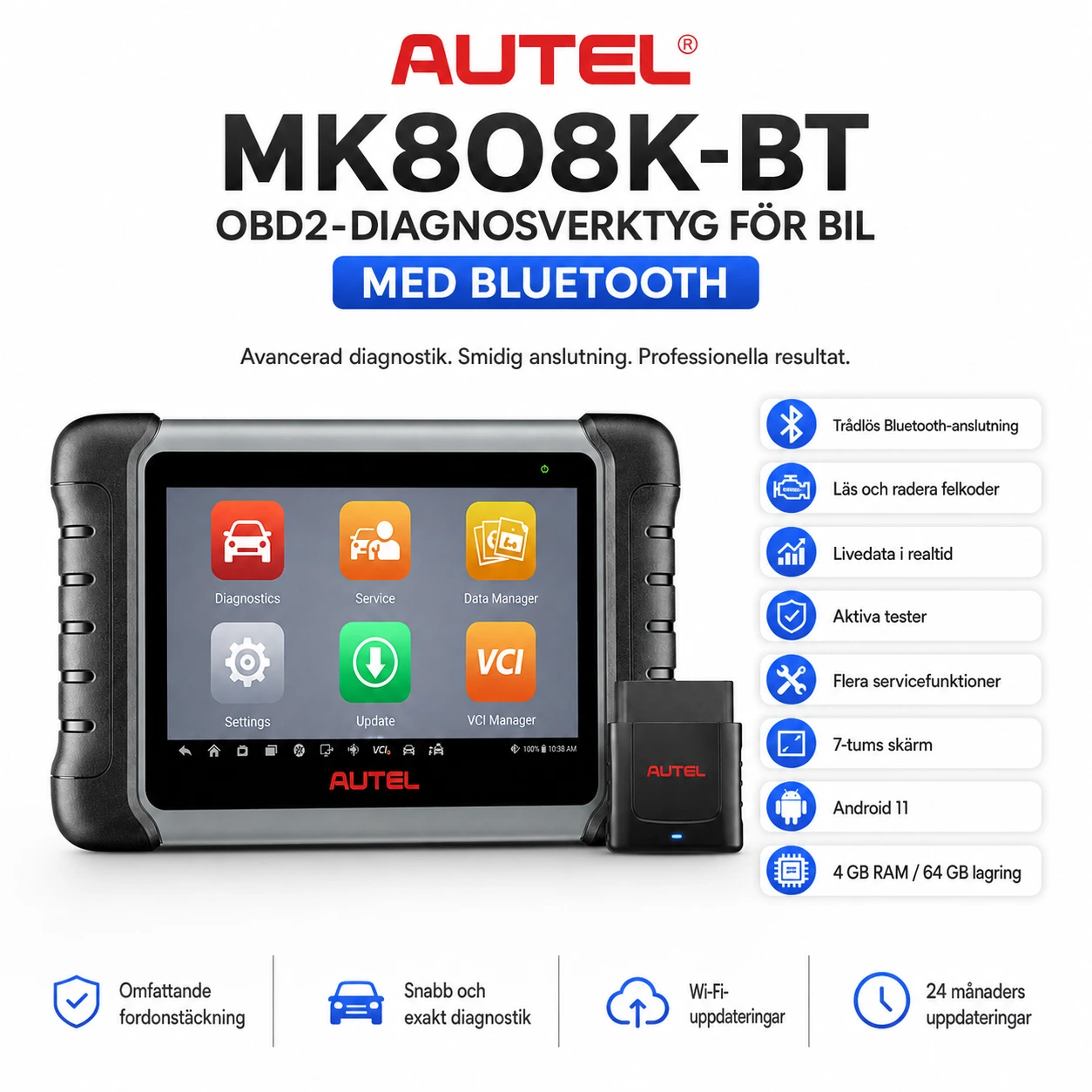 Autel MK808K-BT OBD2-diagnosverktyg för bil med Bluetooth