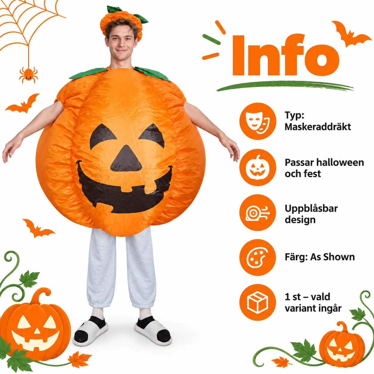 Uppblåsbar Klassisk Halloween Kostym Pumpa Maskeraddräkt för Vuxna