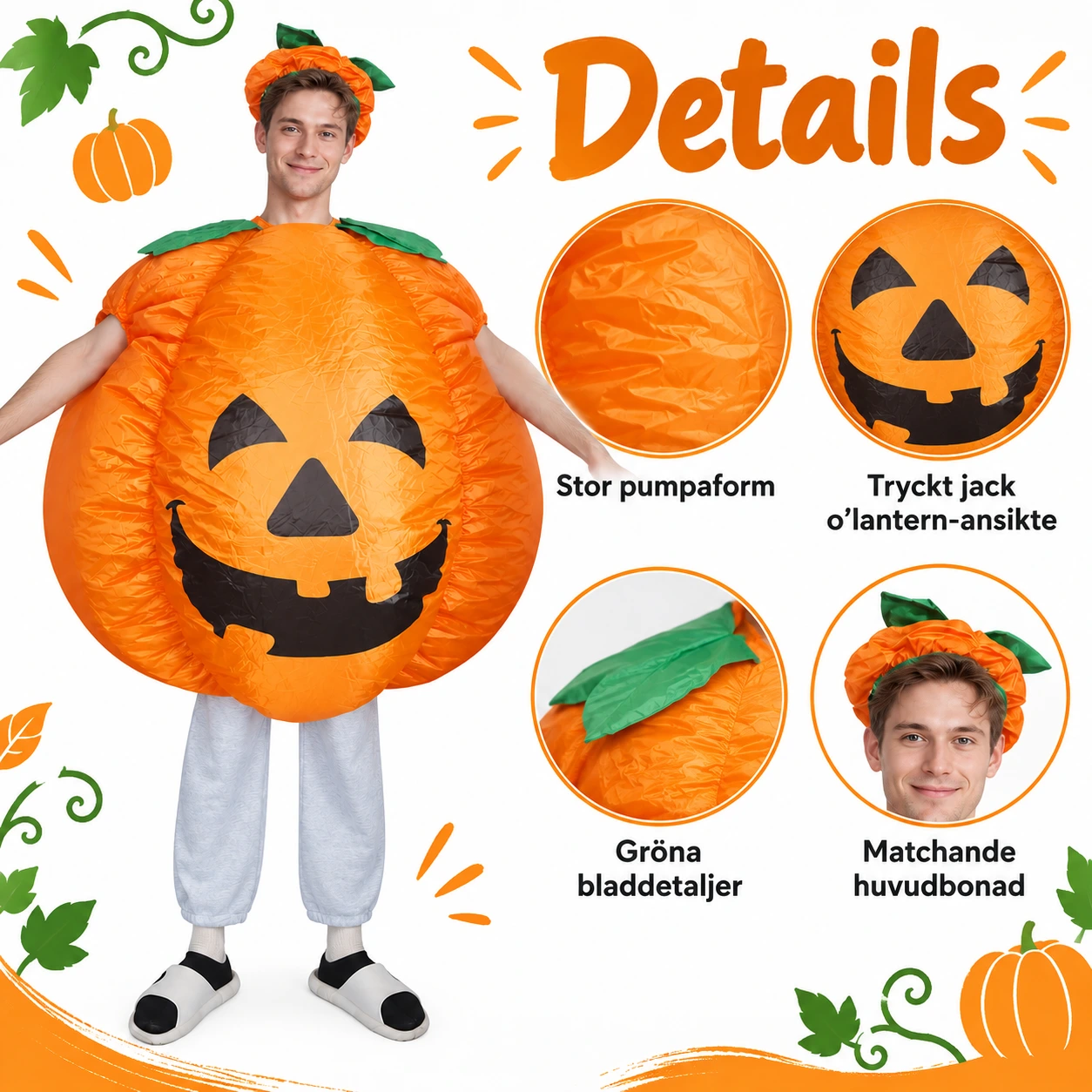Uppblåsbar Klassisk Halloween Kostym Pumpa Maskeraddräkt för Vuxna